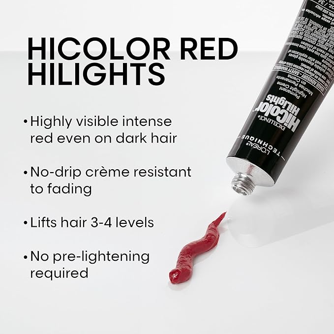 L'OREAL TECHNIQUE HiColor Red HiLights Permanent Hair Color for Dark Hair | Intense Red Highlights | No Pre-Lightening Required | Rich, No-Drip Creme | Quick Processing Time | Magenta