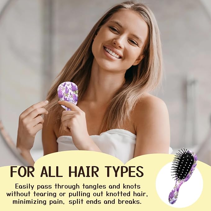 Mini Hair Brush,Cute Detangling Travel Hair Brush,Soft Bristles for Effortless Tangle Removal,Detangler Hairbrush for Women Men Boys Girls Kids Wet Dry All Hair Types (Purple Lavender, Mini)