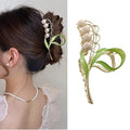 Lily of The Valley Flower Hair Clips, Non-slip Large Metal Hair Clip, Elegant Orchid Hair Clip, Flower Fashion Hair Accessories for Numerous Categories of Hair (pink)