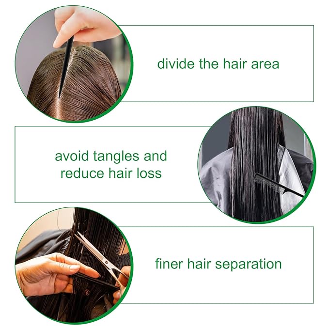 4Pcs Rat Tail Combs for Women - Anti-Static Carbon Fiber Parting & Styling Tail Combs for Braids, Updos (Black, Green)