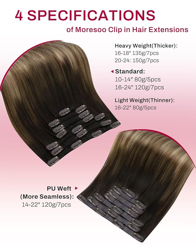 Moresoo Clip in Hair Extensions Real Human Hair Balayage Human Hair Clip in Extensions Ombre Dark Brown to Golden Brown with Dark Ash Blonde Hair Extensions for Women 7Pcs 120G 18inch