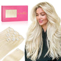 WENNALIFE Clip in Human Hair Extensions, 16 Inch 150g 9pcs Clip in Hair Extensions Real Human Hair, Platinum Blonde Human Hair Clip in Extensions Remy Human Hair Extensions Clip Ins Double Weft