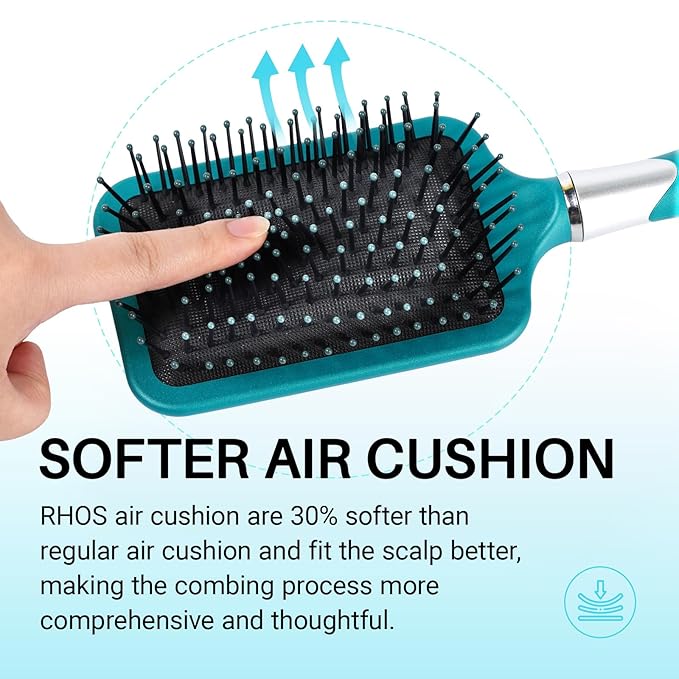 RHOS Hair Brush for Women and Men - Detangler Hair Brush with Nylon Bristles for Thick, Curly, Thin, Long, Wet & Dry Hair - Cushion Square Hair Brush for Detangling and Smoothing - 1 Pack - Green