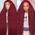 40 Inch 99J Burgundy Lace Front Wigs Human Hair Red Burgundy Wig 200% Density 13x6 Deep Wave Lace Front Wigs Human Hair Pre Plucked Glueless HD Lace Frontal Wigs for Women