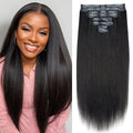 Seamless PU Yaki Straight Clip in Hair Extensions Real Human Hair For Women Invisible Yaki Straight Clip ins (16inch,#1B)