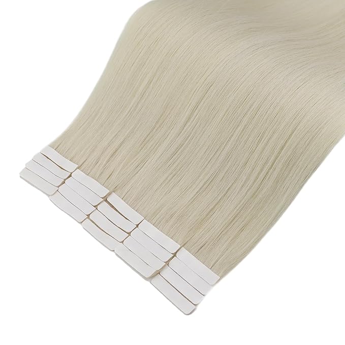 Full Shine Injected Tape in Hair Extensions Human Hair 5Pcs Color 1000 Blonde Intact Hair Extensions Tape in 20Inch Virgin Tapes in Extensions 12.5Gram Seamless Skin Weft Human Hair Straight