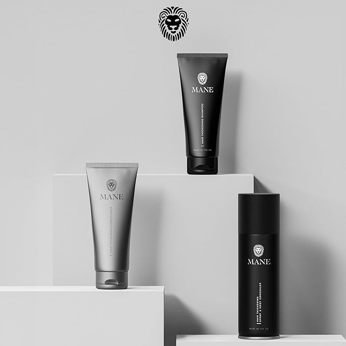 MANE Hair Thickening Spray & Root Touch Up, Seal & Control Combo Pack, Instantly Thicker Hair for Men & Women, Fill in Hairlines and Hide Thinning and Fine Patches - Medium Brown, 12 Colors (6.76 oz)