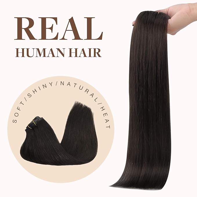 GOO GOO Clip in Hair Extensions Real Human Hair, Remy Human Hair Extensions Clip ins for Women, Natural Human Hair, 24inch 220g 9Pcs, #2 Dark Brown
