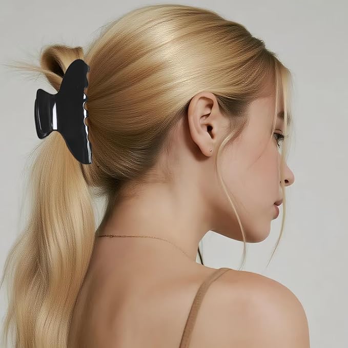French Hair Claw Clips for Women Grils,4 Inch Strong Hold No Slip Grip Accessories Acetate Material,Not Easily Damaged,Thick or Thin Hair (Black)