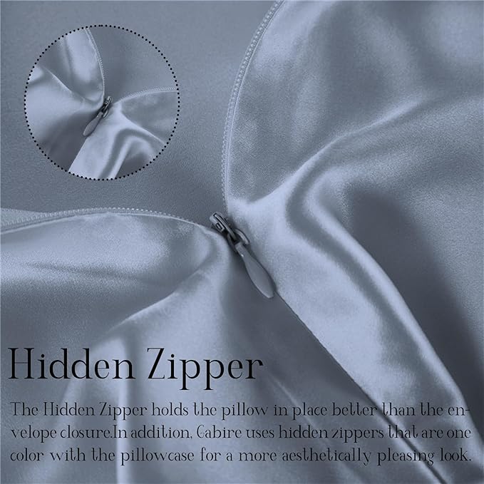 Mulberry Silk Pillow Cases Set of 2, Both Sides Real Silk Pillow Cover for Hair and Skin Cool Pillowcase Organic Silk Pillowcase 2 Pack with Hidden Zipper, Dusty Blue, Queen (20"×30")