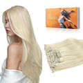 DOORES Clip in Hair Extensions Human Hair Platinum Blonde 18 Inch 120g 7pcs Remy Human Hair Extensions Clip in Real Natural Hair Straight