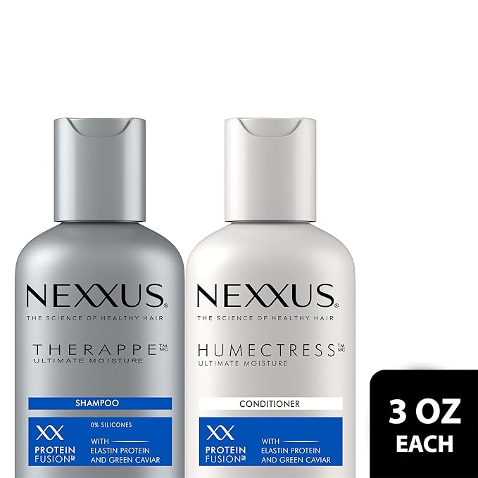 Nexxus Therappe Shampoo & Humectress Conditioner, Travel-Size (6 Sets, 12 Bottles), Elastin Protein & Green Caviar Revive Dry Hair with 24H Moisture, 3 Oz Ea