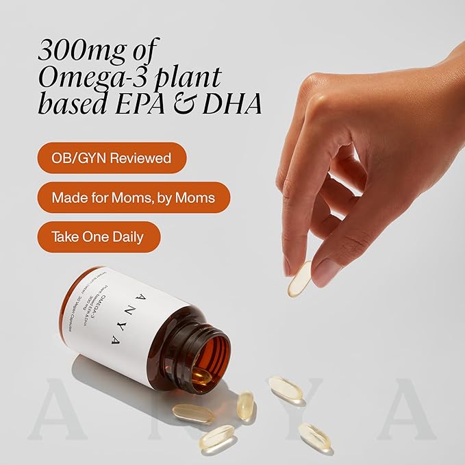 ANYA Omega 3 with 300mg DHA and EPA, Clean Ingredients, Non-GMO, 100% Vegan, Gluten, Soy, and Dairy Free. Supplement for Women, Prenatal Postnatal Vitamin for Breastfeeding and Lactation Support