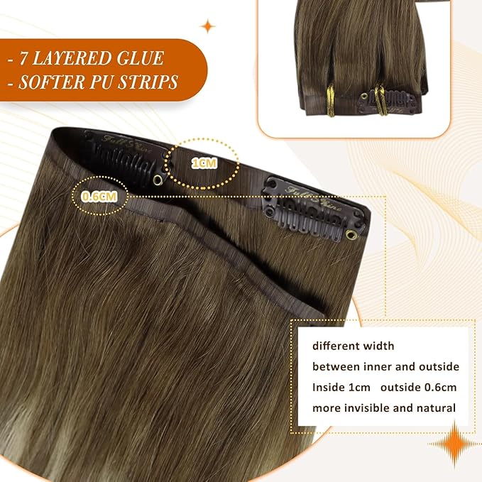 Full Shine Balayage Clip in Hair Extensions Real Human Hair Chestnut Brown to Platinum Blonde Hair Extensions Clip ins with PU Weft for Women 20 Inch 120 G 8 PCS