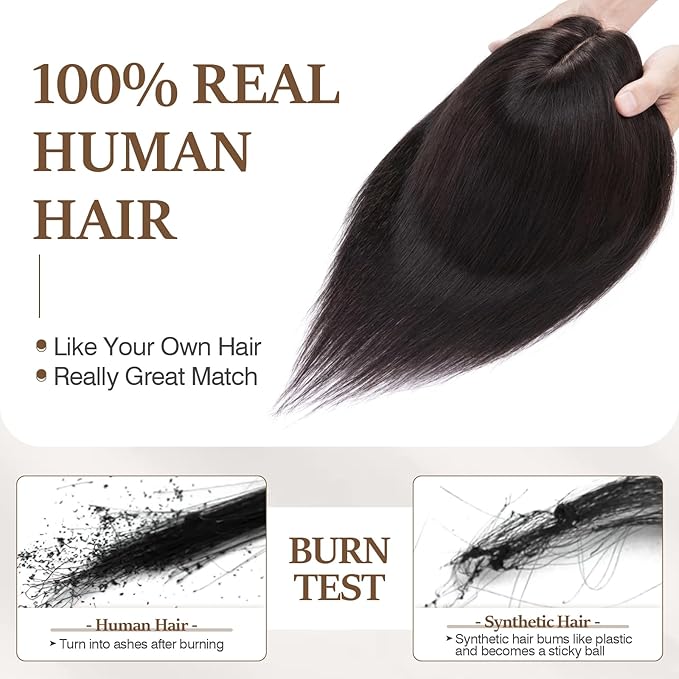 Rich Choices Hair Toppers for Women Real Human Hair 100% Human Remy Toppers NO Bangs for Women with Thinning on Top Clip in Hairpiece 4"x4.7"Lace Base 14 Inch #1B Natural Black