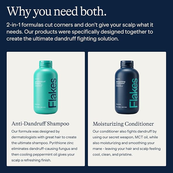 Flakes Anti Dandruff Shampoo and Conditioner Set | Dry, Flaky, & Itchy Scalp Shampoo | Sulfate & Paraben Free for Healthy Hair | Hydrating Shampoo and Moisturizing Conditioner for Scalp Care | 9 fl oz