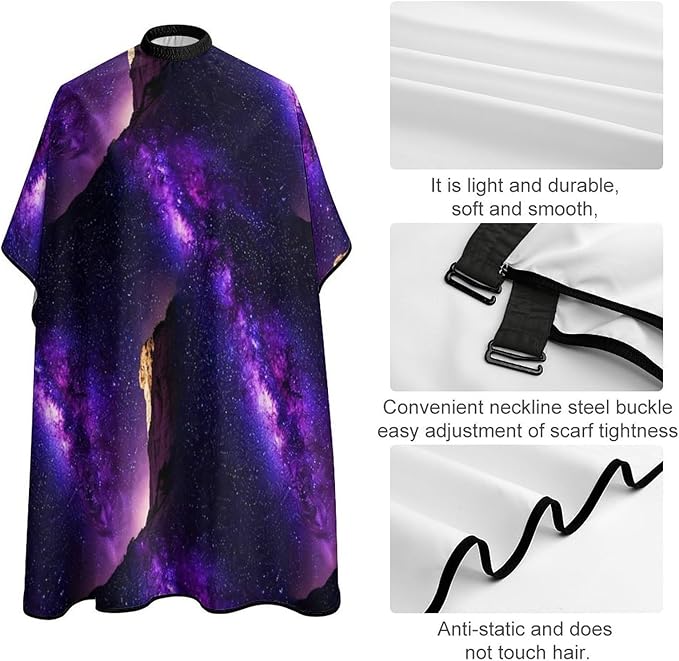Extra Long Haircut Barber Cape Cover, Hairdressing Apron Purple Space Galaxy Shimmering Hairdressing Gown Cover for Hair Cutting