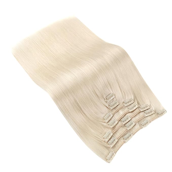 Ve Sunny Clip in Human Hair Extensions Platinum Blonde Clip in Hair Extensions Real Human Hair Short Straight Hair Extensions Clip ins for Daily Use 100g 14inch 7pcs