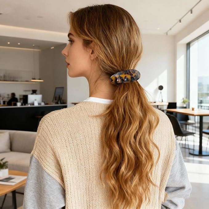 Hair Barrette for Women Large Vintage Acetate Oval Tortoise Not Easy to Break French Hair Clips for Thick Hair, 3 Pack
