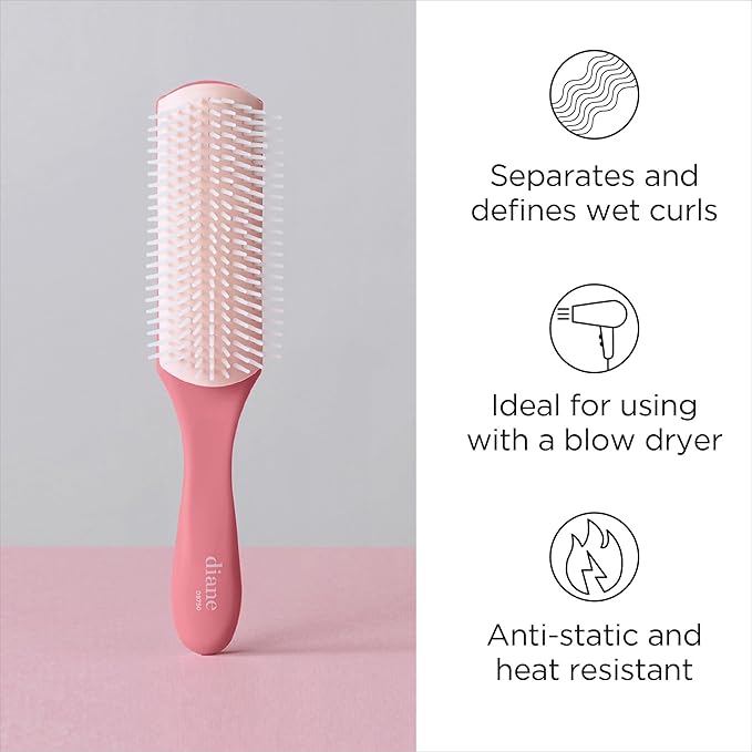 Diane Pro Nylon Pin Styling Hair Brush for Detangling, Separating, Shaping and Defining Wet Thick or Curly Hair, Glides Through Tangles with Ease (Pack of 2)