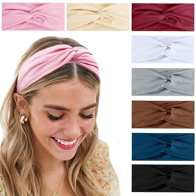 Turban Headbands for Women Boho Wide Women's Headbands for Hair Non Slip Twist Head Bands Headwraps Short Hair Stretchy Thick Fashion Accessories, Solid Color