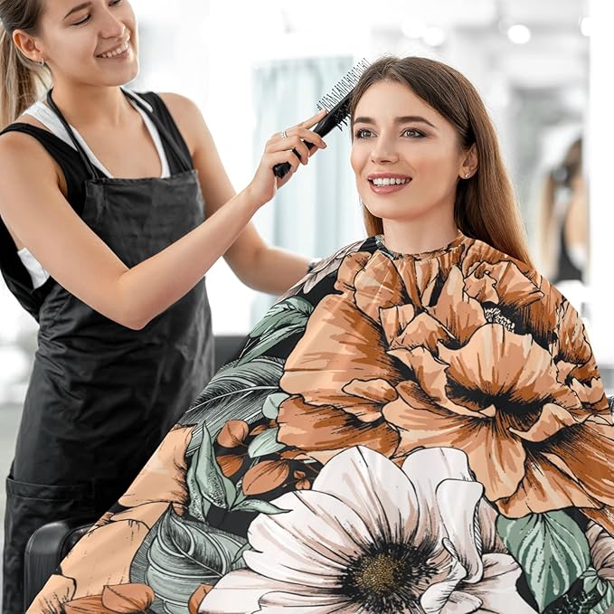 ALAZA Vintage Modern Floral Flower Barber Cape for Men Women, Waterproof Haircut Apron Beard Shaving Bib Hair Cutting Cloth 55 x 65 Inch