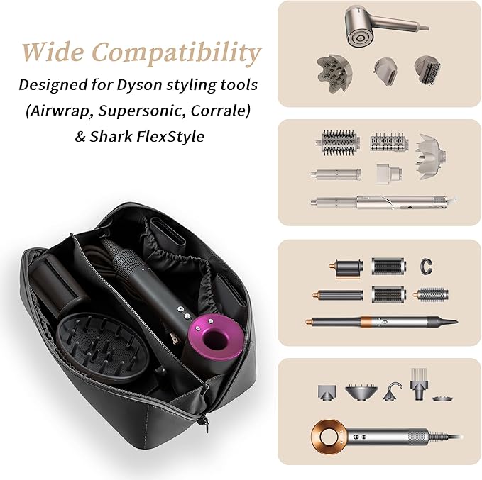 Travel Case Compatible with Dyson Airwrap Styler, Portable Supersonic Hair Dryer Travel Storage Bag, Waterproof Carrying Case Organizer for Shark Flexstyle and Attachments (Black)