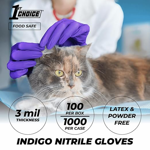 1st Choice 3 Mil Indigo Nitrile Exam Gloves Latex Free, Disposable Medical Grade, Food Prep, Tattoo, Large, Case of 1000