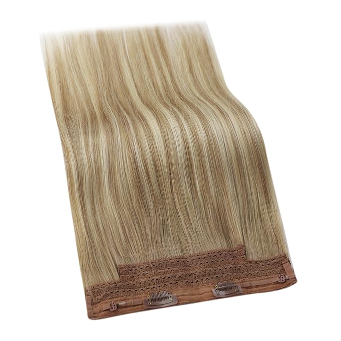 YoungSee 130G Light Brown Wire Hair Extensions for Women Balayage Human Hair Wire Extensions Light Brown Mix Platinum Blonde Fish Line Hair Extensions Human Hair 22Inch