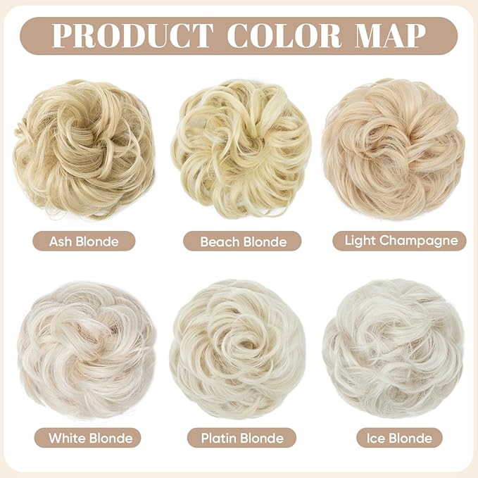 SARLA 2PCS Messy Hair Bun Hair Pieces Wavy Curly Synthetic Updo Fake Scrunchies Ponytail Extension for Women Platin Blonde