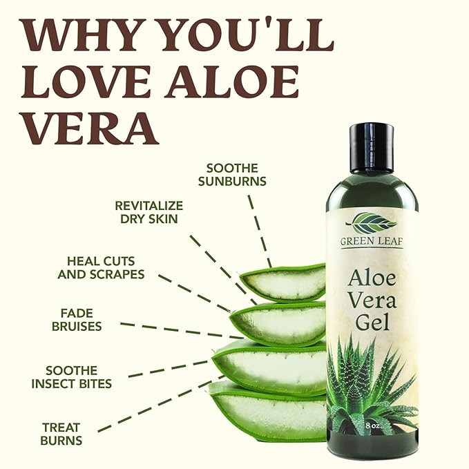 Green Leaf Naturals Amazing Aloe Vera Gel - Freshly Cut, 100% Pure Aloe, Premium Quality, Vegan, Unscented - Natural Sunburn Relief, After Shave, Skin, Face & Hair Care (two 8oz bottles) 16oz