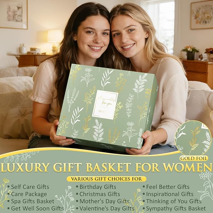 Christmas Birthday Gifts for Women Self Care Package Get Well Soon Gift Baskets, Thinking of You Sympathy Spa Gift Set w/ Crochet Flower Bouquet, Unique Gifts for Women Mom Her Best Friend Sister Wife