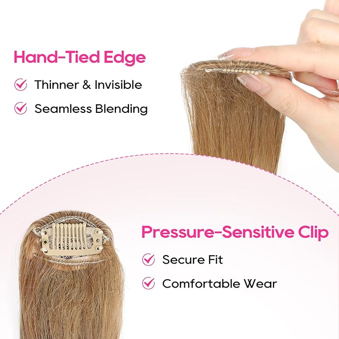 REECHO Bangs Hair Clip in Bangs, 2 PCS Face-Framing Classic Curtain Bangs Fringe Fake Bangs Hairpieces for Women Daily Wear - Light Brown with Highlights