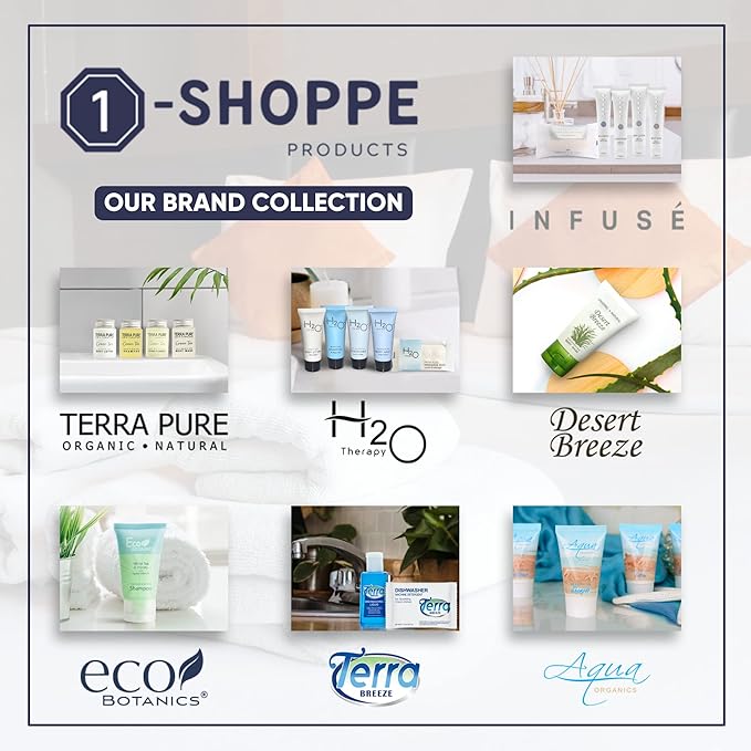 Infuse Pure White Tea and Coconut Hotel Soaps and Toiletries Bulk Set | 1-Shoppe All-In-Kit for Airbnb | 1oz Shampoo & Conditioner, Body Wash, Lotion & 1.25oz Bar Soap | Travel Size 300 Pieces