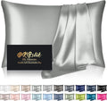 Mulberry Silk Pillow Cases Standard Size, Silk Pillowcase for Hair and Skin, Both Sides Natural Silk Satin Pillowcase for Sleeping Women with Zipper, Gifts for Women Men, Silver Grey