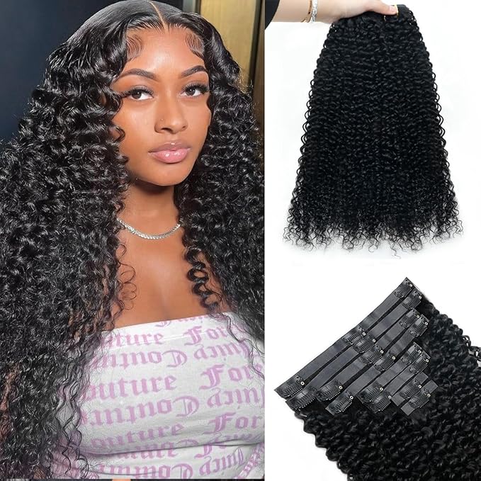 Curly Clip in Hair Extensions Real Human Hair 2 Pack 240g Seamless Clip in Hair Extensions for Women Full Max with 16Pcs PU Skin Weft 16inch Natural Black