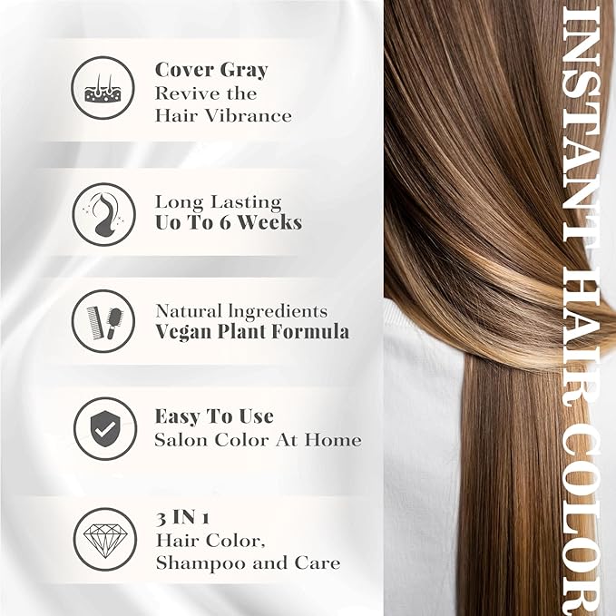 Natural Color Hair Dye Shampoo 3 IN 1, Instant Hair Coloring, Gray Coverage for Men & Women, Beard Dye Vegan Ammonia Free & Paraben-Free, Champú Para Canas Mujer & Hombre (MEDIUM BROWN)
