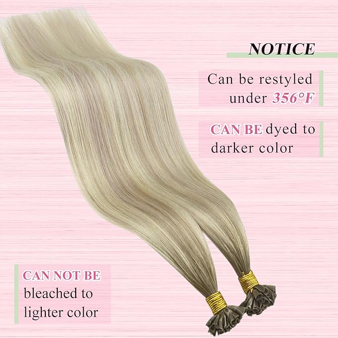 YoungSee U Tip Hair Extensions Real Human Hair Ash Blonde Ombre Blonde Balayage UTip Remy Hair Extensions 14In 50G/50S