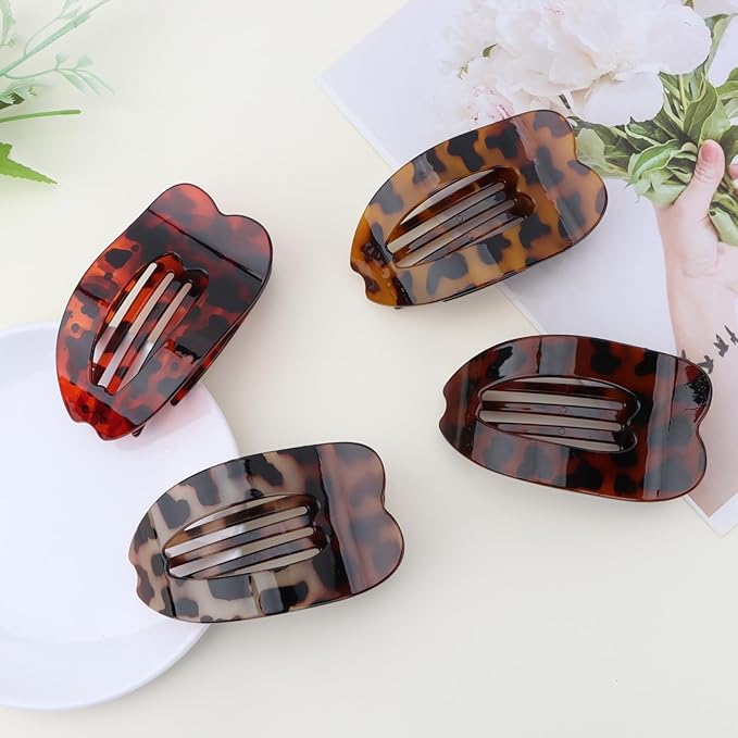 4Pcs Flat Hair Clips for Women Leopard French Claw Alligator Concord Flat Hair Clips Fashion Accessories for Women Girls
