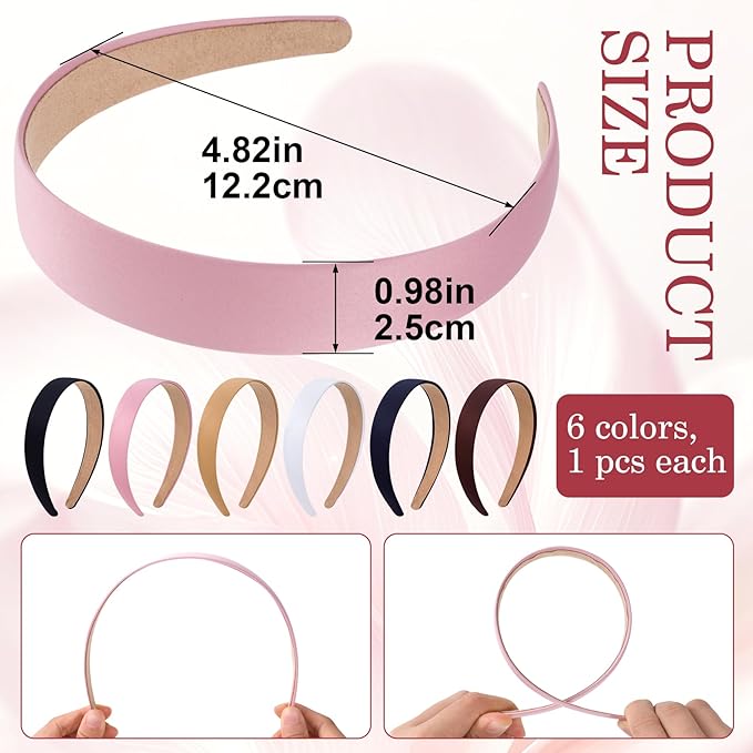 6 Pcs 1 Inch Thick Headbands for Women, Fashion Wide Headbands for Women, Trendy Elastic Cute Headband, Fall Head Bands for Women's Hair (6 Colors)