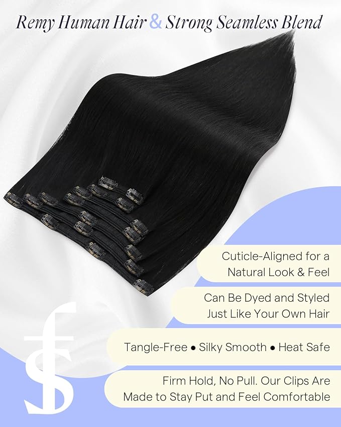 Full Shine Clip in Black Hair Extensions 18 Inch 160 G Clip in Hair Extensions Black Women for Fullness 7 Pcs