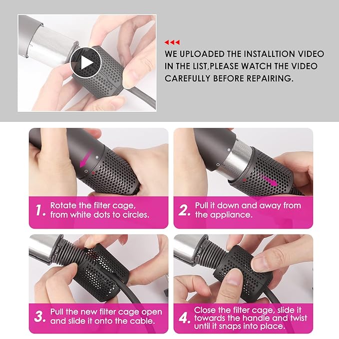 Upgraded Hair Dryer Filter Compatible with Dyson Supersonic HD01 HD03 HD08 Hair Dryer Attachment, Hair Dryer Outer Filter Repair Accessories with Filter Cleaning Brush(Metallic Gray)