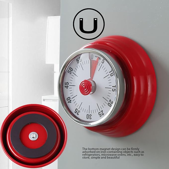Portable Multifunctional Wall Mount Stainless Steel Classic Retro Magnetic Countdown Reminder for Hair Processing , 70dB Kitchen Timer , Cooking(Red) , 70dB Kitchen Timer , Portable Multifunctional W