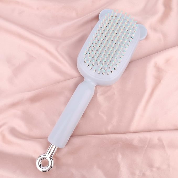 Retractable Air Cushion Massage Comb for Woman, Comfortable Self-Cleaning Detangling Hair Clean Brush with Pull Ring Anti-Static Comb for All Hair Types (Blue)