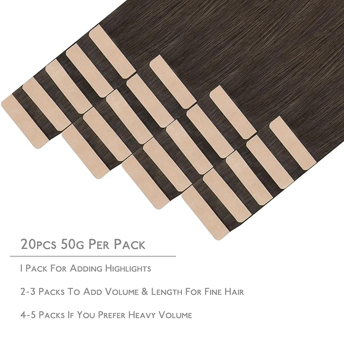WENNALIFE Tape in Hair Extensions Human Hair, 20pcs 40g 12 inch Cool Dark Brown Remy Hair Extensions Straight Human Hair Tape in Extensions Skin Weft Tape Extensions