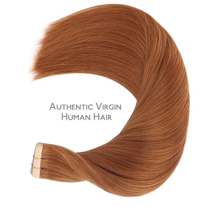 WENNALIFE Tape in Hair Extensions Human Hair, 20pcs 50g 14 inch Dirty Ginger Remy Hair Extensions Straight Human Hair Tape in Extensions Skin Weft Tape Extensions Human Hair
