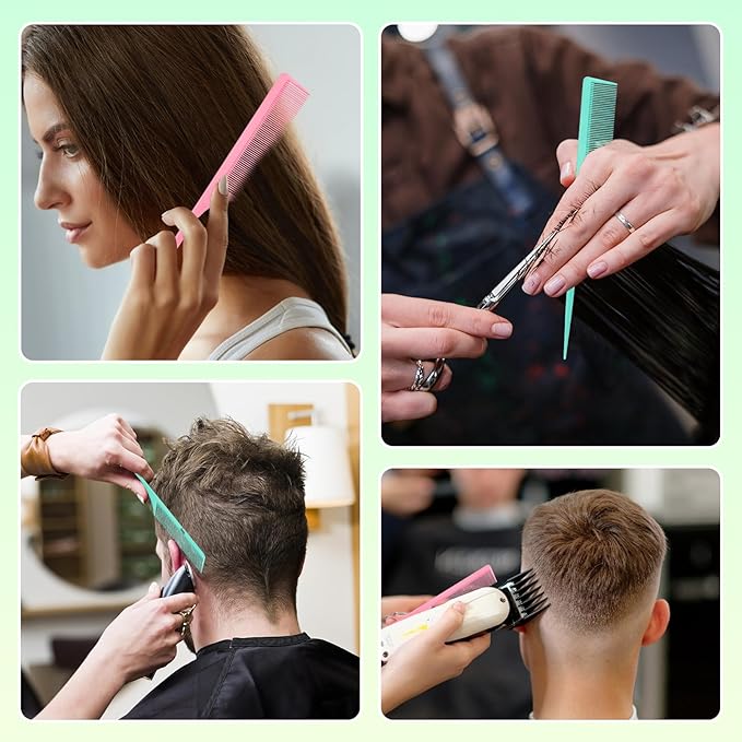 Rat Tail Comb for Women: 2pcs Fine Tooth Parting Tip Carbon Fiber Root Teasing Anti Static Combs （Green, Pink）