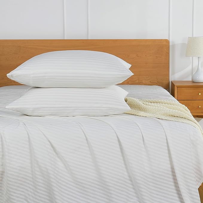 JELLYMONI 100% Natural Cotton Striped Standard Pillowcases Set, 2 Pack Satin Stripe Pattern Printed Pillow Covers with Envelope Closure (Pillows are not Included)