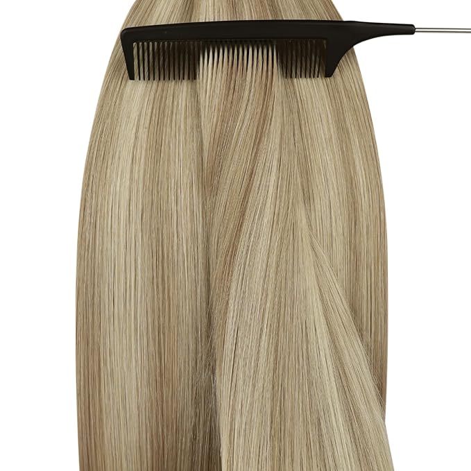YoungSee Nano Ring Hair Extensions Human Hair Blonde Nano Bead Hair Extensions Human Hair Warm Ash Blonde Highlight Bleach Blond Nano-Ring Hair Extension Highlight 16 Inch Soft Silky Hair 50s 50g