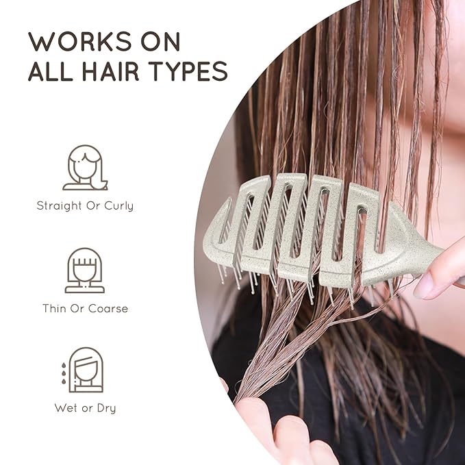 Detangler Hairbrush, Soft Bristle Detangling Brush for Straight, Wavy,Curly and Fine Hair, Dry and Wet, Quick Smoothing for Women and Men, Eco-Friendly & Sustainable Material (Natural)